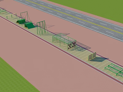 Modern training equipment 100 meters obstacle soldiers training development 3d model