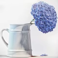 White Marble Pattern Ceramic Pitcher With Fresh Blue Hydrangea Blooms 3d model