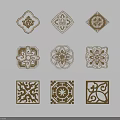 Decorative Square Sculpture Carvings With Floral Geometric Patterns And Brown White