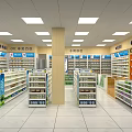 Well Organized Pharmacy Store Interior With Bright Lighting Medicine Shelves OTC And Chinese Medicine Sections