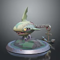 Shark Character Figurine Featuring Chain Key And Anchor On Rock Base 3d model