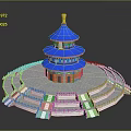 Traditional Chinese Multi Tiered Building With Blue Roof Golden Spire Red Pillars And White Base