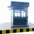 Blue Security Booth With Glass Windows On Yellow Black Striped Platform