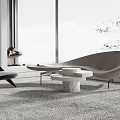 Modern Fabric Sofa Coffee Table Set With Marble Top And Large Window In Living Room