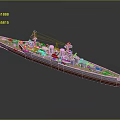Detailed Warship Water Vehicle with Multiple Cannons and Intricate Deck Structures Design