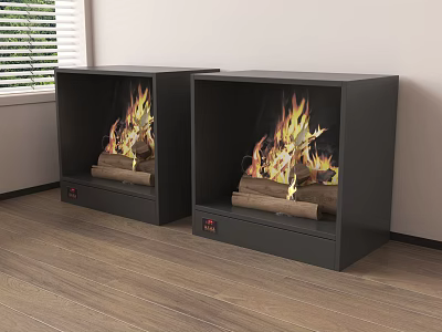 Black Indoor Fireplaces Burning With Wood Logs In Modern Living Space 3d model