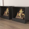 Black Indoor Fireplaces Burning With Wood Logs In Modern Living Space