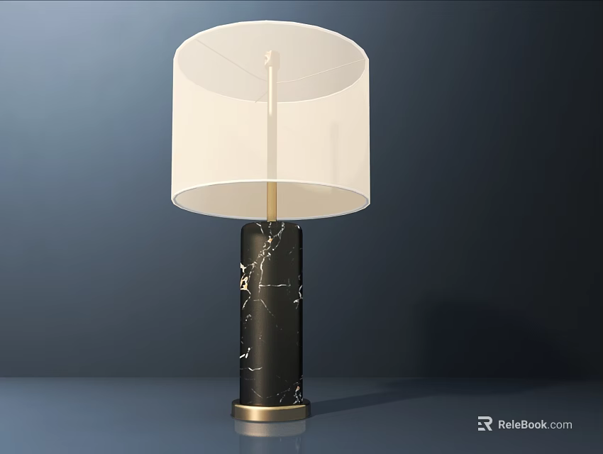 Elegant Modern Table Lamp With Black Marble Column Gold Base And White Lampshade 3d model 