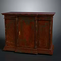 Vintage Three Door Wooden Cabinet With Carved Details And Dark Brown Finish