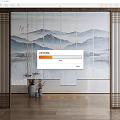 New Chinese-style roller shutter landscape gauze curtain partition 3d model