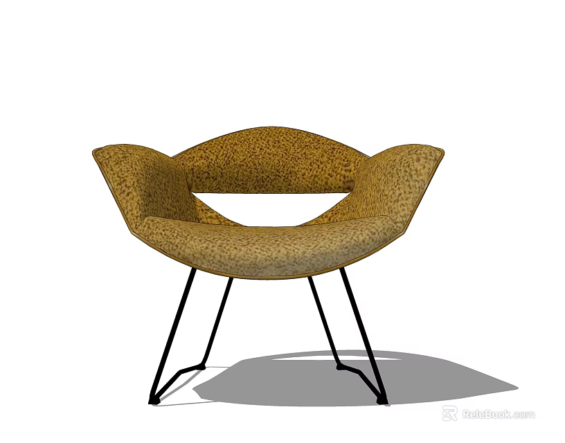 Brown Textured Fabric Curved Armchair With Black Metal Legs Modern Design 3d model 