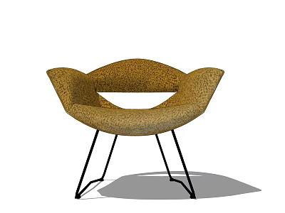 Brown Textured Fabric Curved Armchair With Black Metal Legs Modern Design 3d model