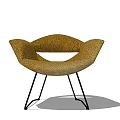 Brown Textured Fabric Curved Armchair With Black Metal Legs Modern Design