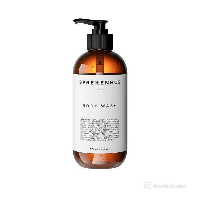 Sprekenhus Body Wash In Brown Bottle With Pump Dispenser And White Label 3d model 