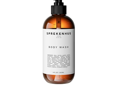 Sprekenhus Body Wash In Brown Bottle With Pump Dispenser And White Label 3d model