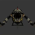 Mechanical Robot Character With Spherical Body Yellow Black Warning Stripes And Mechanical Arms