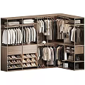 Spacious Wooden Wardrobe Interior With Hanging Clothes Folded Garments Shoes And Bags