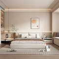 Modern Bedroom Interior With Bed Decorative Painting Nightstand Blinds And Wardrobe