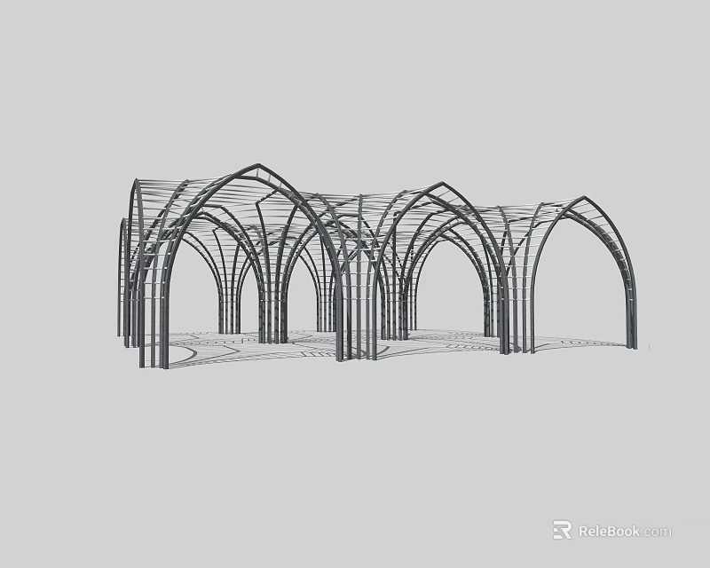 Modern Outdoor Architectural Pergola With Arched Structures And Support Columns 3d model