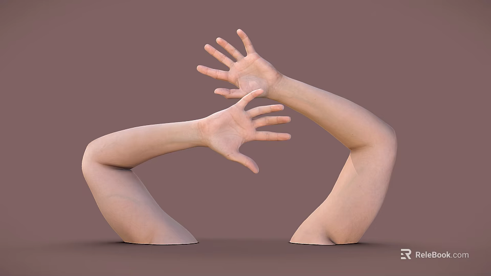 Woman with Arms in Expressive Artistic Pose Against Brown Background 3d model 