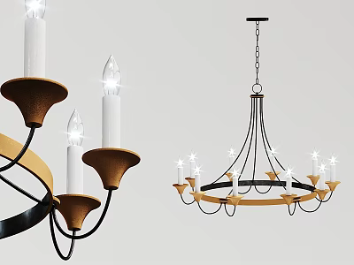Modern Chandeliers With White Candle Style Lights And Black Metal Frame Design 3d model
