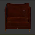 Classic Burgundy Leather Single Sofa with Riveted Armrests and Wooden Legs