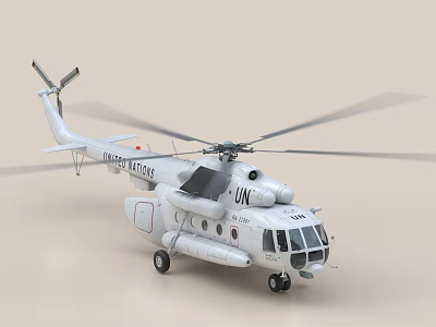 UN White Helicopter With Rotating Rotors And Visible UN Logo On Fuselage 3d model