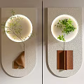 Modern Semicircular Wall Decor with Illuminated Circular Panels Green Plants and Brown Accents