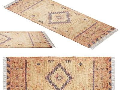 Square Area Rug With Geometric Diamond Pattern Neutral Beige Brown Tones And Fringe Edges 3d model