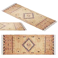 Square Area Rug With Geometric Diamond Pattern Neutral Beige Brown Tones And Fringe Edges