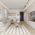 Modern Living Dining Room Interior With Beige Sofa Coffee Table Geometric Rug And Wall Art