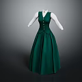 Emerald Green Long Dress With V-neck Sleeveless Design And Button Details
