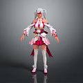 Anime Style Game and Movie Character With Silver White Hair Pink White Off Shoulder Outfit