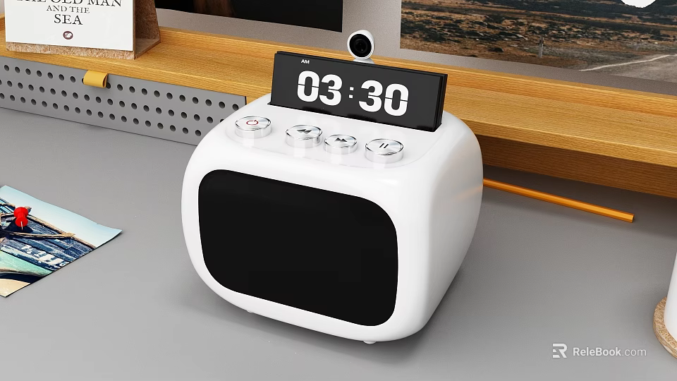 White Tabletop Digital Alarm Clock with Time Display and Control Knobs 3d model