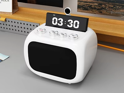 White Tabletop Digital Alarm Clock with Time Display and Control Knobs 3d model
