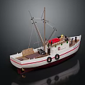 Classic Wooden Boat Model With White Deck Mast Lifebuoy Ropes And Cabin