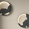 Modern Circular Wall Lamps With Illuminated Edges And Black Artistic Textured Patterns