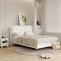 Cozy Kids Bed With White Headboard Rabbit Toy Floral Painting And Pendant Lights