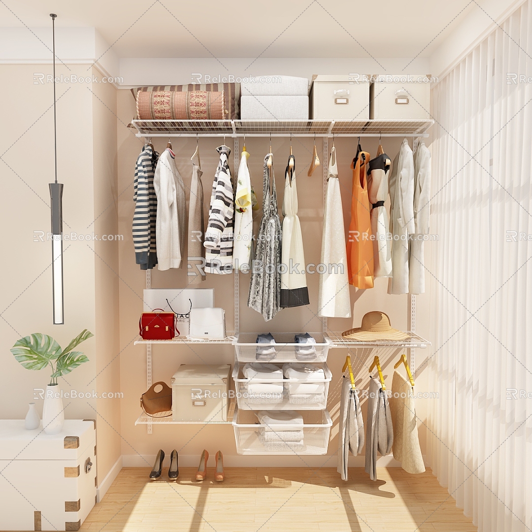 Modern Wardrobe Metal Wardrobe Walk-in Metal Cloakroom Chandelier Quilt Storage Basket Clothes dress Women's Bag 3d model