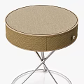 Round Brown Bedside Table With Drawer And Crossed Metal Frame Base 3d model