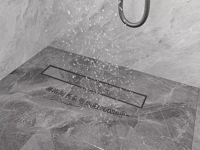 Modern Shower Room With Gray Marble Floor And Linear Drainage Channel Water Splashing 3d model
