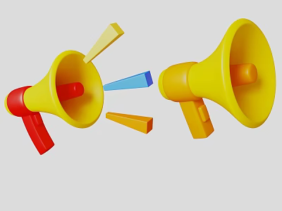 Vibrant Yellow Red Megaphones With Colorful Blue Orange Arrow Design Elements 3d model