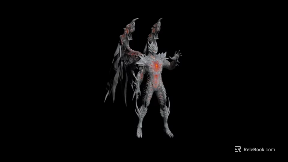 Game and Movie Character with Winged Monster Design Red Glowing Core and Mythic Style 3d model 
