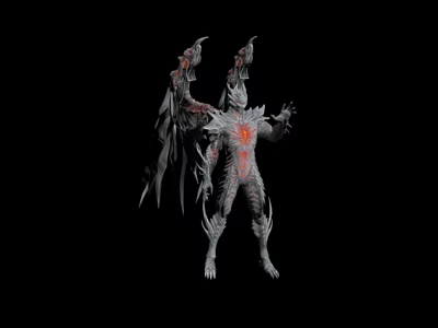 Game and Movie Character with Winged Monster Design Red Glowing Core and Mythic Style 3d model