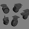 Assorted Metal Caster Wheels Featuring Rubber Tires And Swivel Designs 3d model