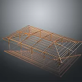 Golden Metal Frame Structure With Geometric Design Architectural Model On Dark Background And Reflection 3d model