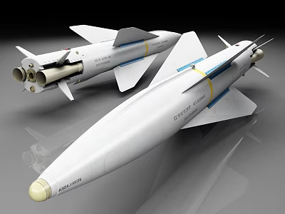 Two Stage Missile 3D Rendered Model With Aerodynamic Fins And Thrusters 3d model