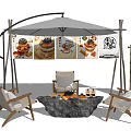 Modern Outdoor Chairs With Umbrella And Stone Coffee Table On Garden Patio Setup