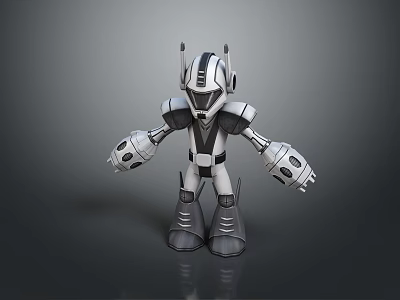 Game Movie Character Black And White Mechanical Robot With Antennae And Mechanical Arms 3d model