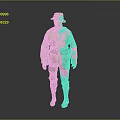 Military Character 3D Model In Green Uniform With Green Hat On Gray Gradient Background
